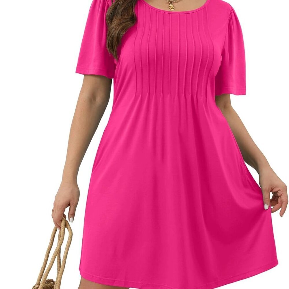 Summer Dress Women Loose Crewneck Casual Sundress Beach Vacation XL - Picture 4 of 5
